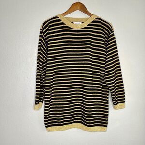 VTG Carriage Court Metallic Gold & Black Striped Pullover Sweater Women's Large